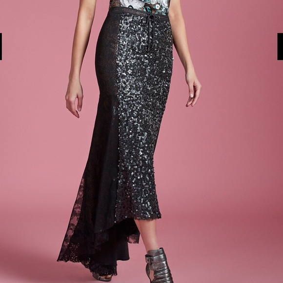 Byron Lars Black Sequins Hi Low Mermaid Skirt 2 - Picture 2 of 8